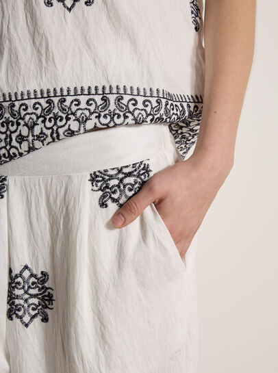 Paisley Embroidered Wide-Leg Trousers