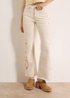 Lulu Floral Embroidered Flare Jeans, Cream, large