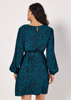 Mixed Animal Print Shift Mini Dress, Teal, large