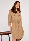 Tie Front Shirt Dress, Stone, large
