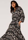 Robe mi-longue chemise Ikat, noir, grand