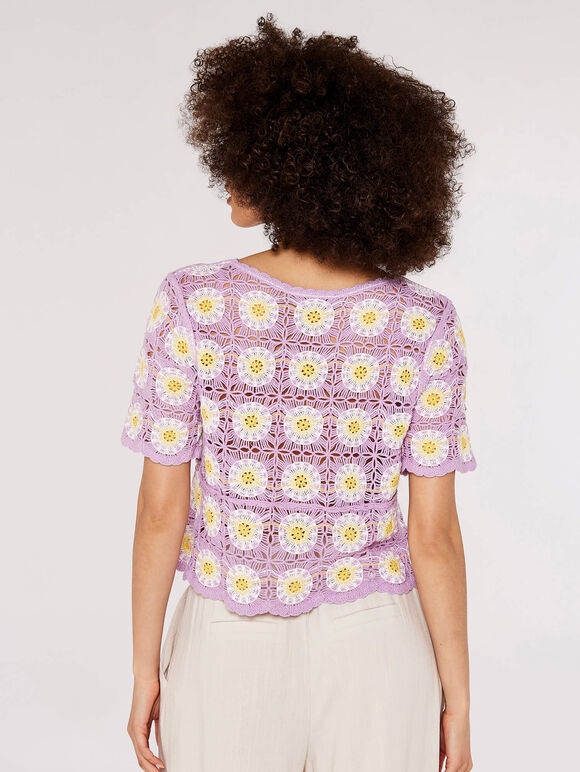 Granny Square Crochet Tee, Lilac, large