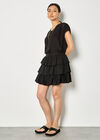 Linen Blend Ruffle Tiered Mini Skirt, Black, large
