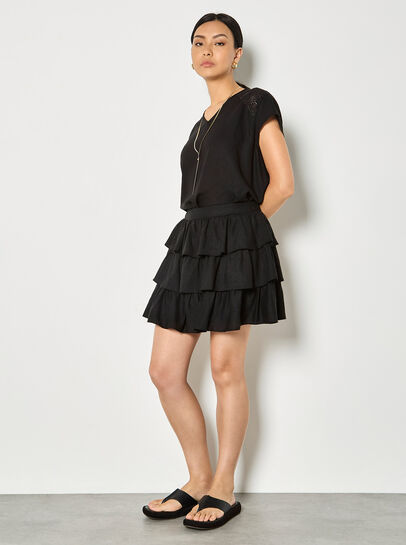 Linen Blend Ruffle Tiered Mini Skirt