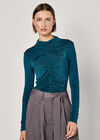 Ruched Stretch Top, Teal, large