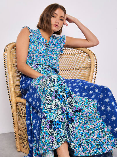 Floral Patchwork Print Midi Skirt