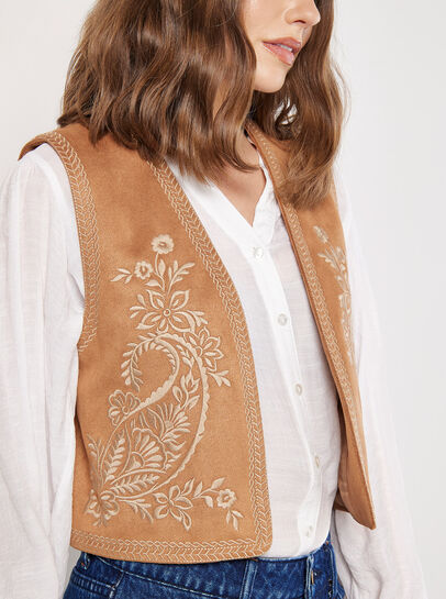 Embroidered Suedette Waistcoat