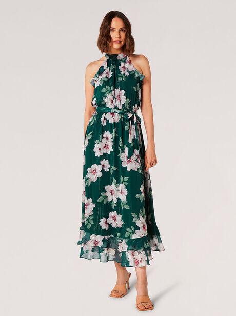 Painterly Floral Shimmer Midi Dress