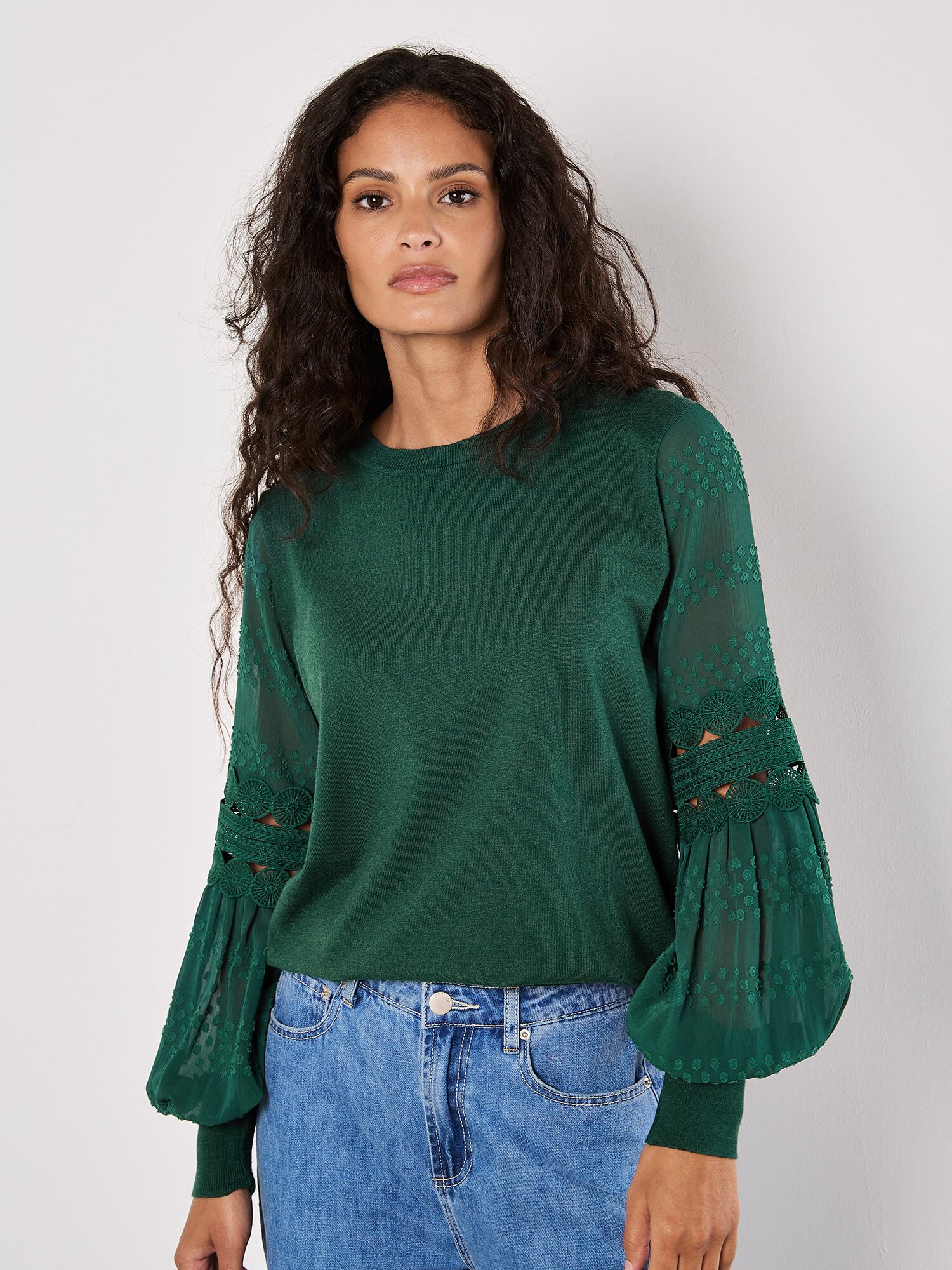 Contrast Chiffon Sleeves Jumper Apricot Clothing