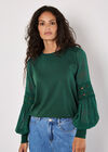 Contrast Chiffon Sleeves Jumper, Green, large