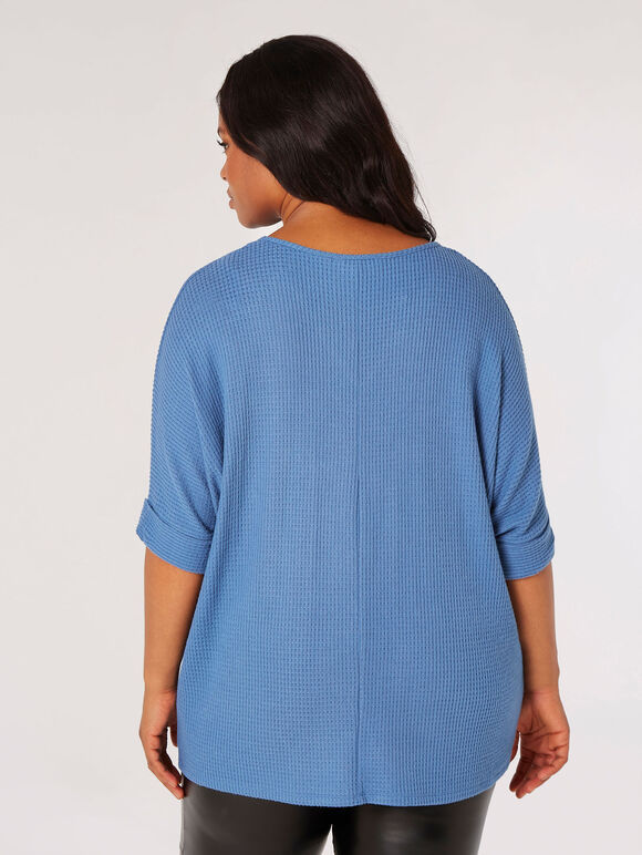 Curve Textured V-Neck Batwing Top, Blue, large