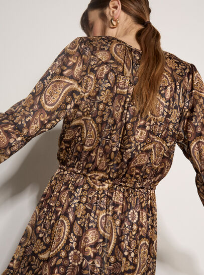 Satin Shimmer Paisley Midi Dress