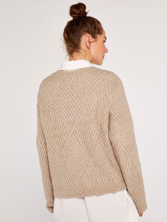 Diamond Knit Jumper, Stone, large