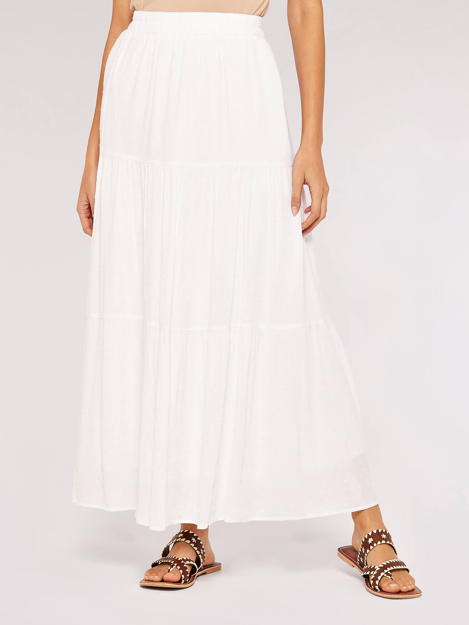 Crinkle Dobby Tiered Skirt Apricot Clothing