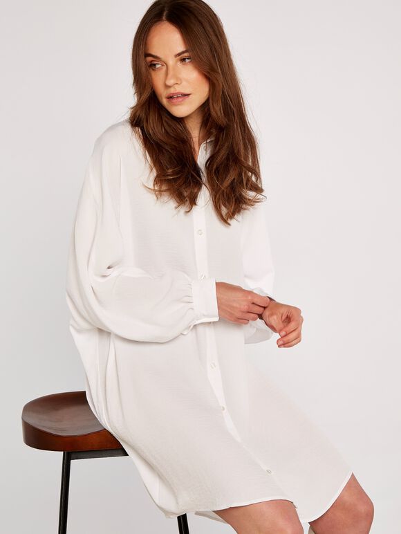 Shirt Dress, White, large