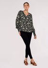Floral Button Down Top, Black, large