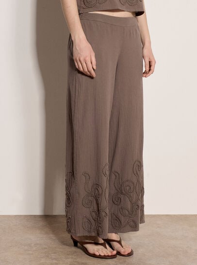 Embroidered Cotton Wide-Leg Trousers