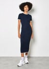 Cable Knit Contrast Trim Midi Dress, Navy, large