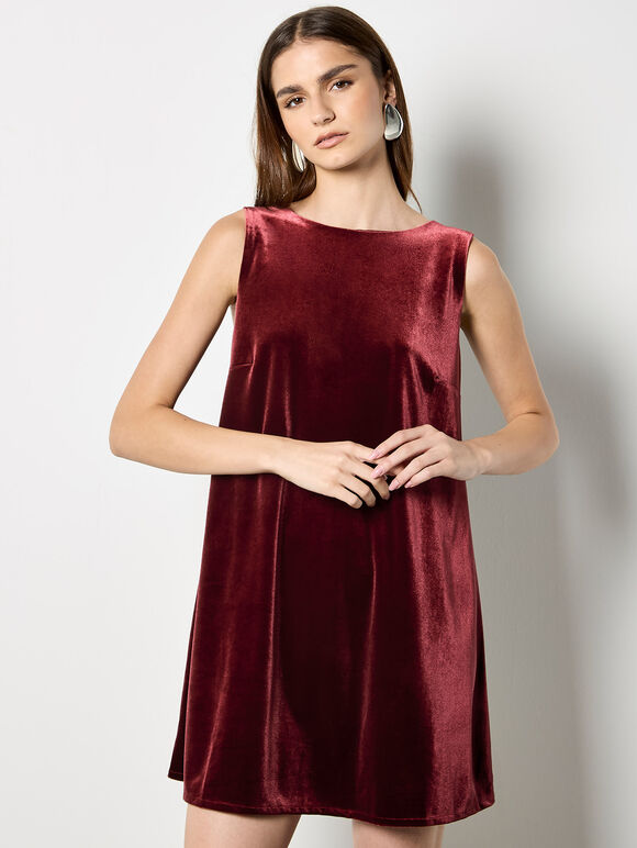 Velvet Bow Back Swing Dress, Burgundy, large