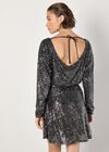 Cowl Back Sequin Mini Dress, Grey, large