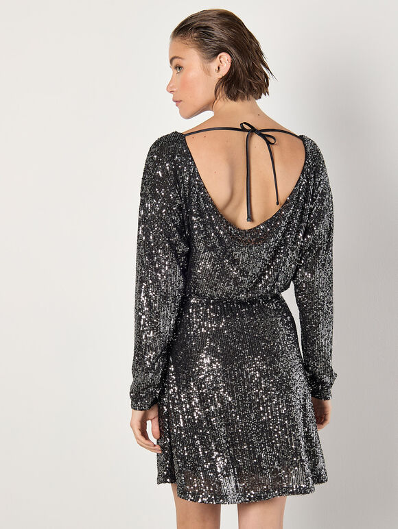 Cowl Back Sequin Mini Dress, Grey, large