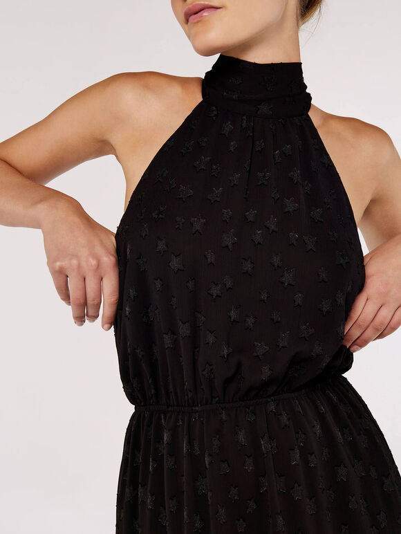 Star Jacquard Midi Dress, Black, large