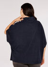 Curve Roll Neck Cape, Navy, large