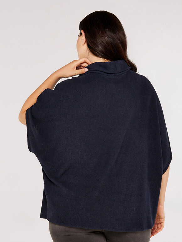 Curve Roll Neck Cape, Navy, large