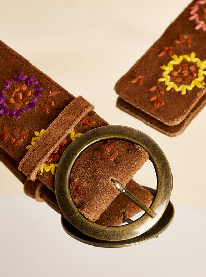 Tan Floral Embriodered Belt