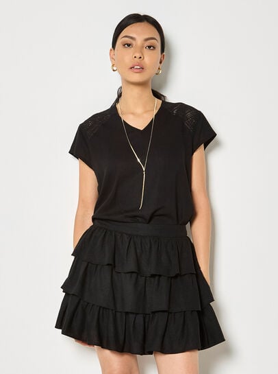 Linen Blend Ruffle Tiered Mini Skirt