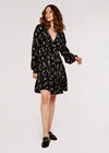 Floral Tiered Dress, Black, large