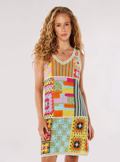 Patchwork Crochet Shift Dress