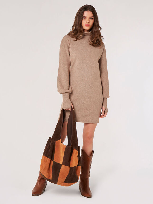 Soft Knit Jumper Mini Dress, Cream, large