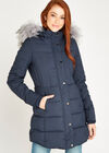 Navy Faux Fur Hood Puffer Coat, Navy, large