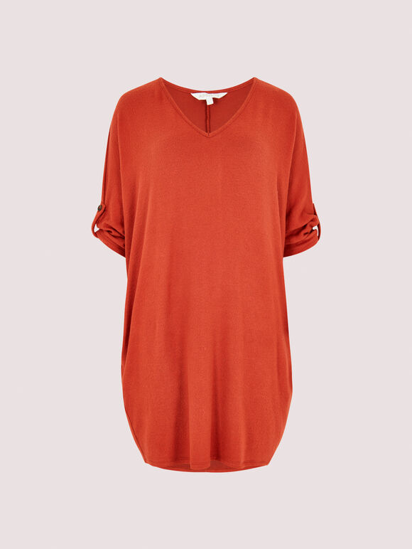 Soft Batwing Cocoon Mini Dress , Rust, large