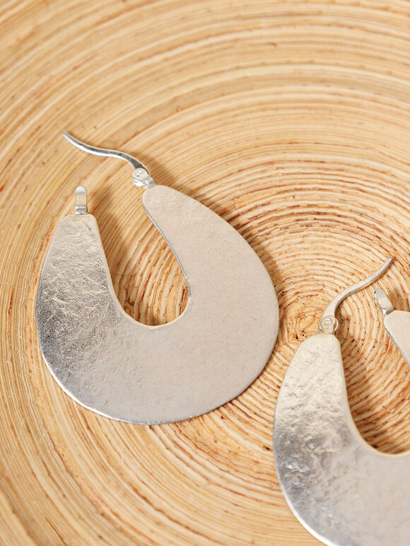Silver Hammered Hoop Earrings, Assorted, large