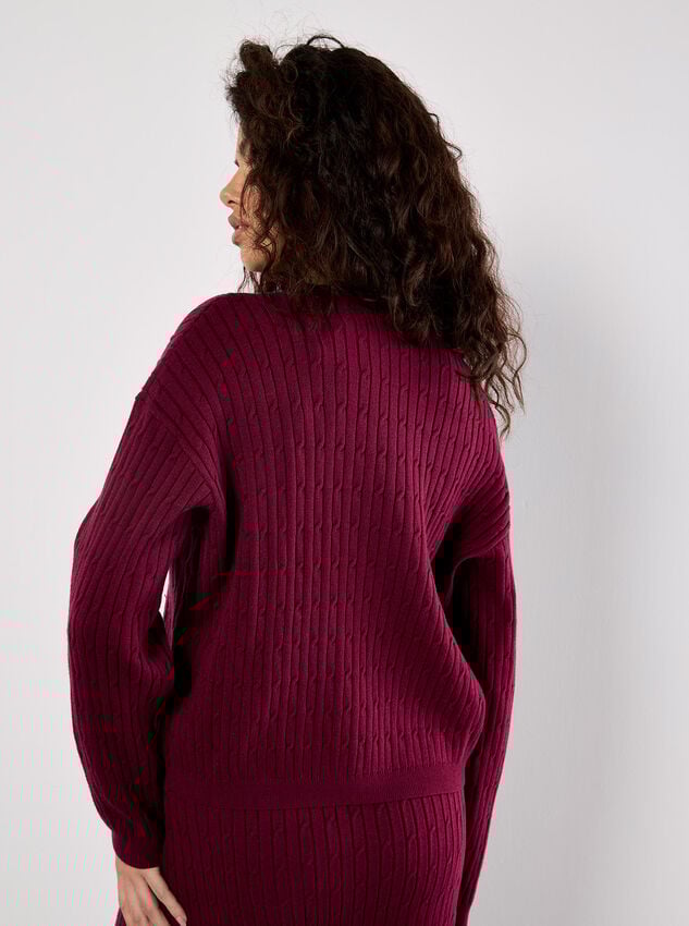 Fine Knit Cable Jumper, Burgundy, large