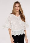 Floral Broderie Batwing Top, White, large