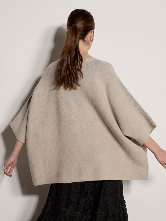 Abstract Flower Oversized Cape Jumper, Stone, large