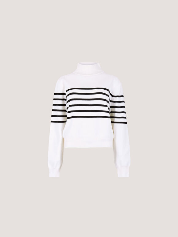 Mock Neck Stripe Jumper, White, large