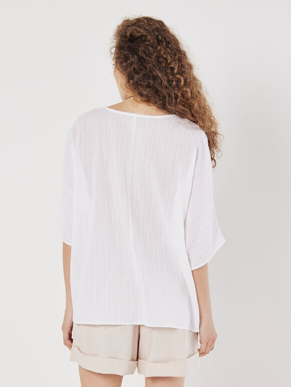 Textured Cotton Necklace Top, Cream, large