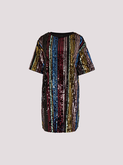 Rainbow Sequin Stripe T-Shirt Dress