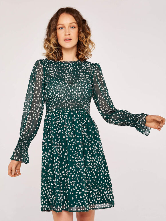 Abstract Animal Skater Dress, Green, large