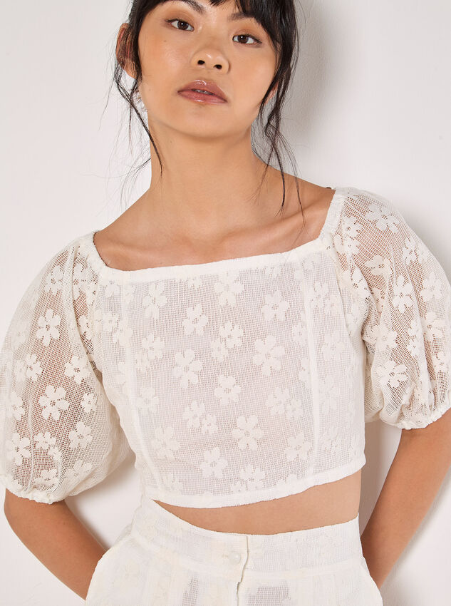 Daisy Mesh Cropped Top, Cream, large