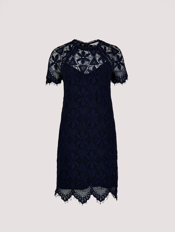 Lace Mini Dress, Navy, large