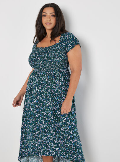 Curve Ditsy Floral Bardot Midi Dress