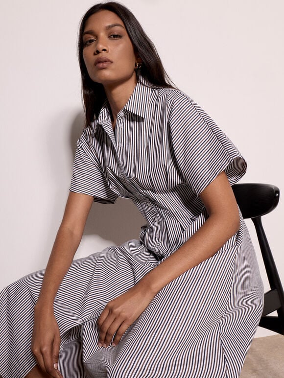 Stripe Structured Shirt Midaxi Dress, White, large