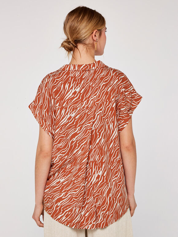 Zebra Print Sleeveless Shirt, Rust, large
