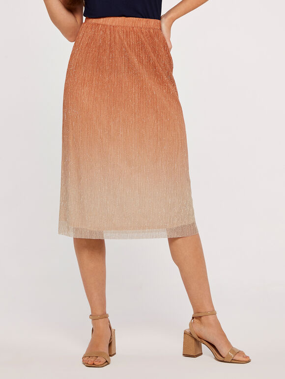 Ombre Plisse Skirt, Rust, large