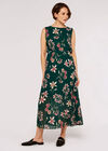 Botanical Pleated Midi Dress, Green, large